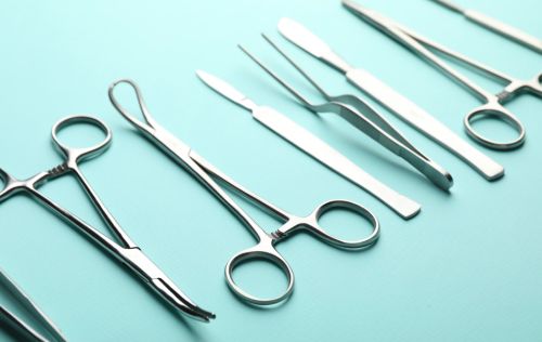 surgical tools lined up for Mohs surgery